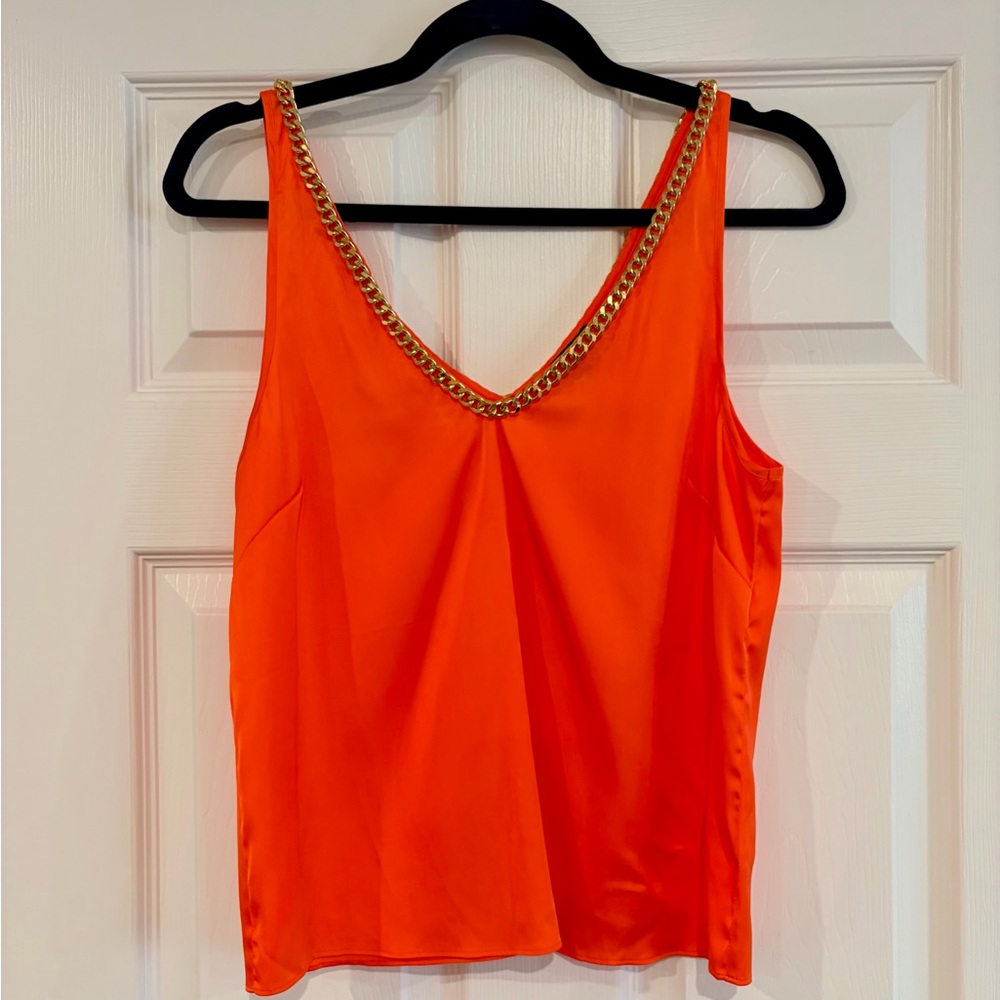 Generation Love Dallas Chain Tank Top Orange Gold Chain V-Neck Size Small - Picture 3 of 10